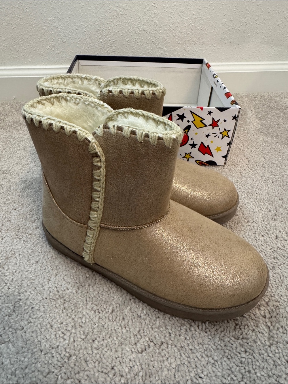 Girls Cozy Faux-Shearling Slip-On Boots in Shimmery